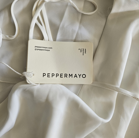 Peppermayo Ezra Satin‎ Mini Dress White Us Size 10 Open Back Halter Top - Picture 6 of 9